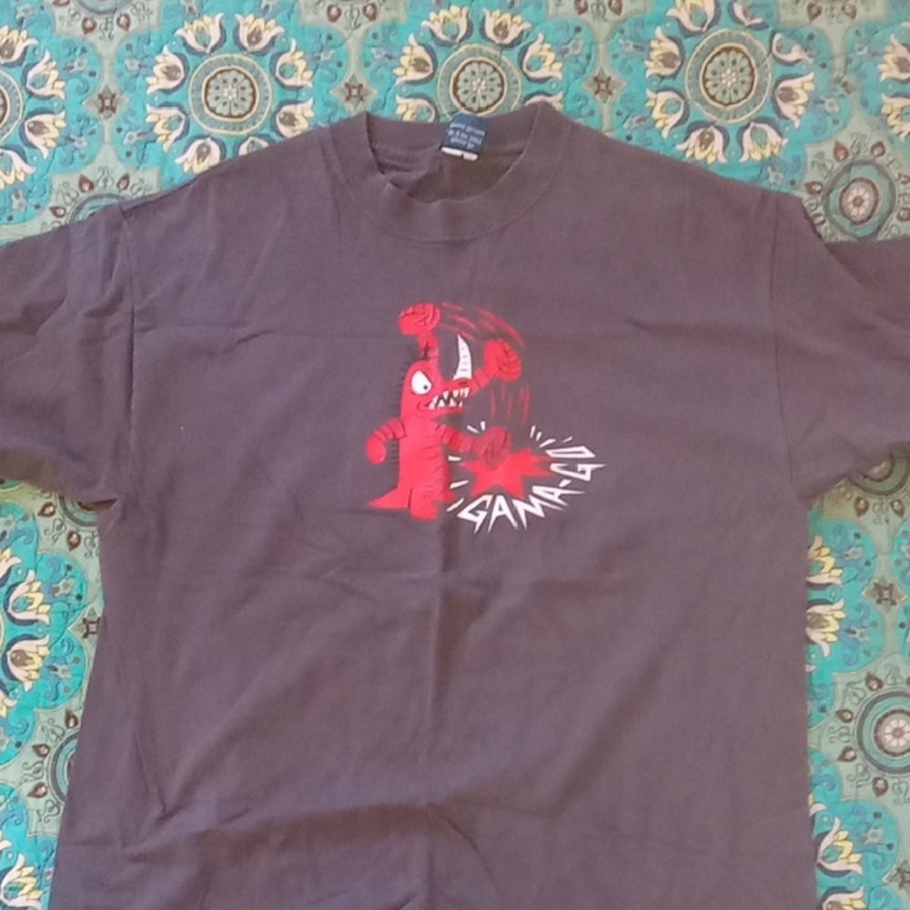 Brown Graphic Tee with Red Cartoon Monster